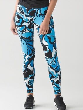Lululemon Wunder Under Pant 30” HR Boom Bloom Beach Blanket Blue Ice Milk Sz 8